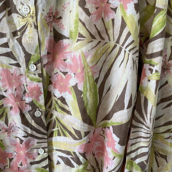 J. Jill Love Linen Shirt Blouse Button Down Size XL P Long Sleeve Floral Print - Picture 7 of 14